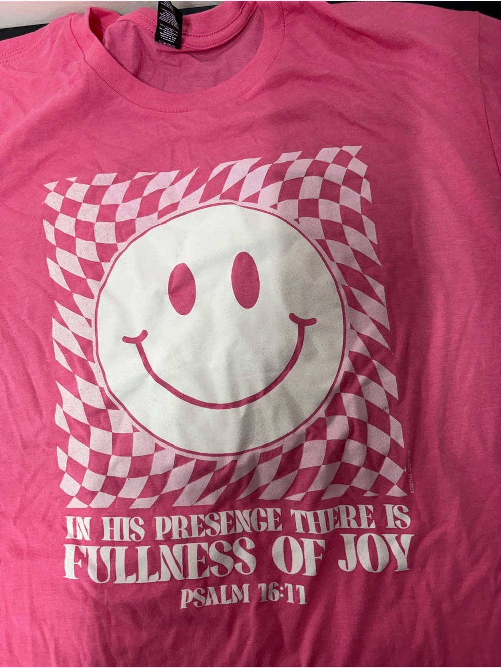 Pink Graphic T-Shirt with Smile & Psalm 16:11
